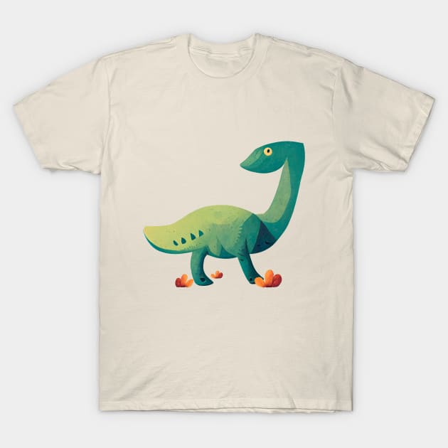 Cute green dinosaur illustration T-Shirt by Mad Swell Designs